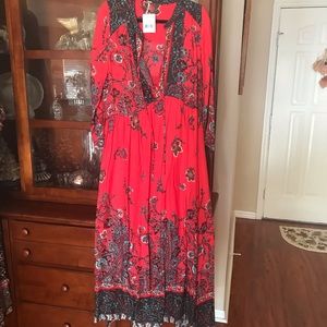 NWT Red Print Maxi Dress Free People L